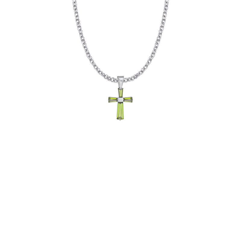 Sterling Silver and Glass Crystal August Birthstone Baguette Cross Necklace