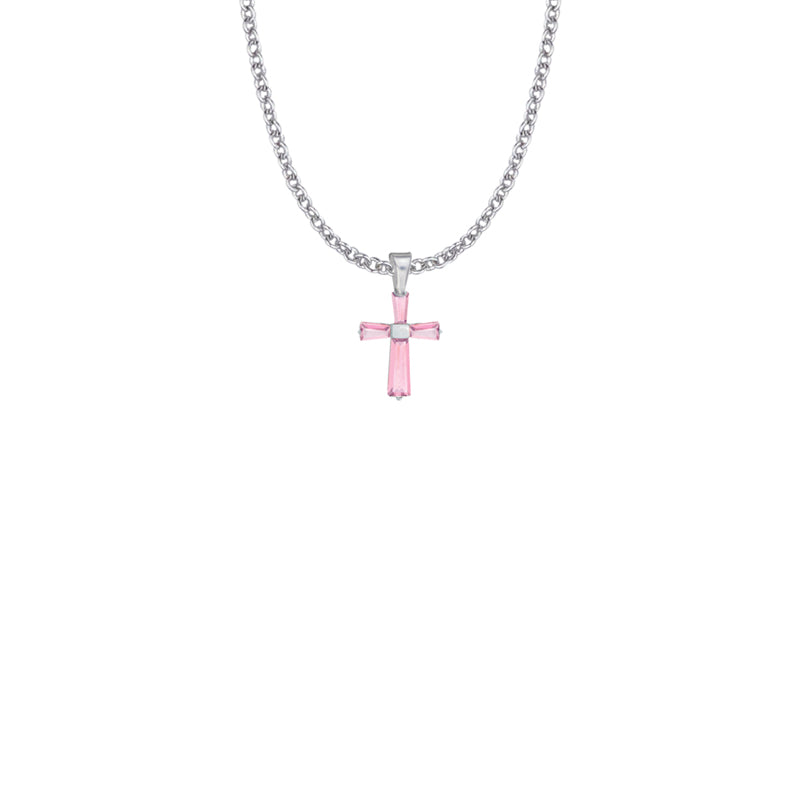 Sterling Silver and Glass Crystal October Birthstone Baguette Cross Necklace