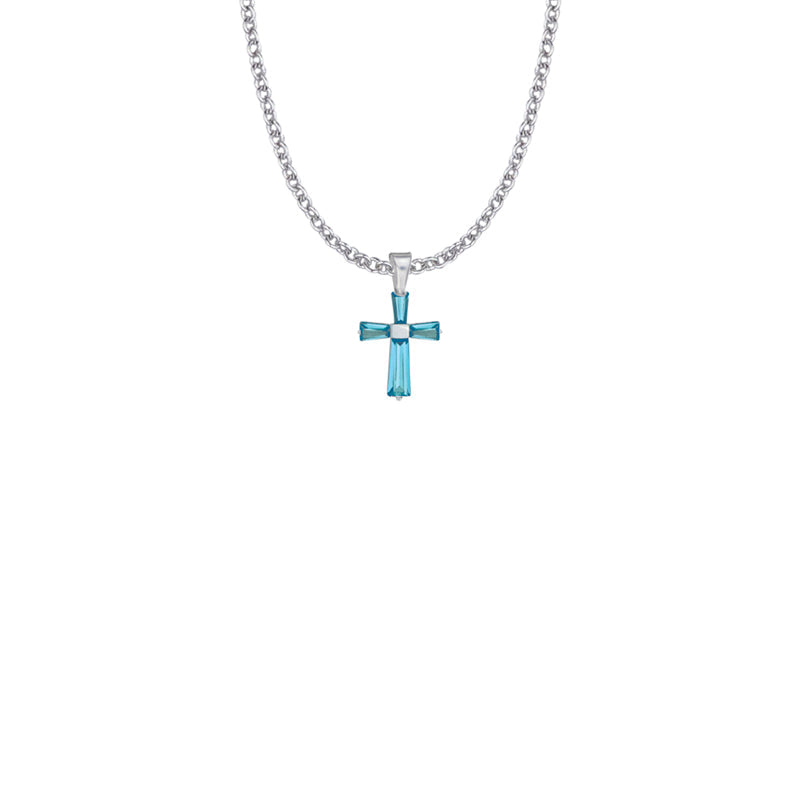 Sterling Silver and Glass Crystal December Birthstone Baguette Cross Necklace