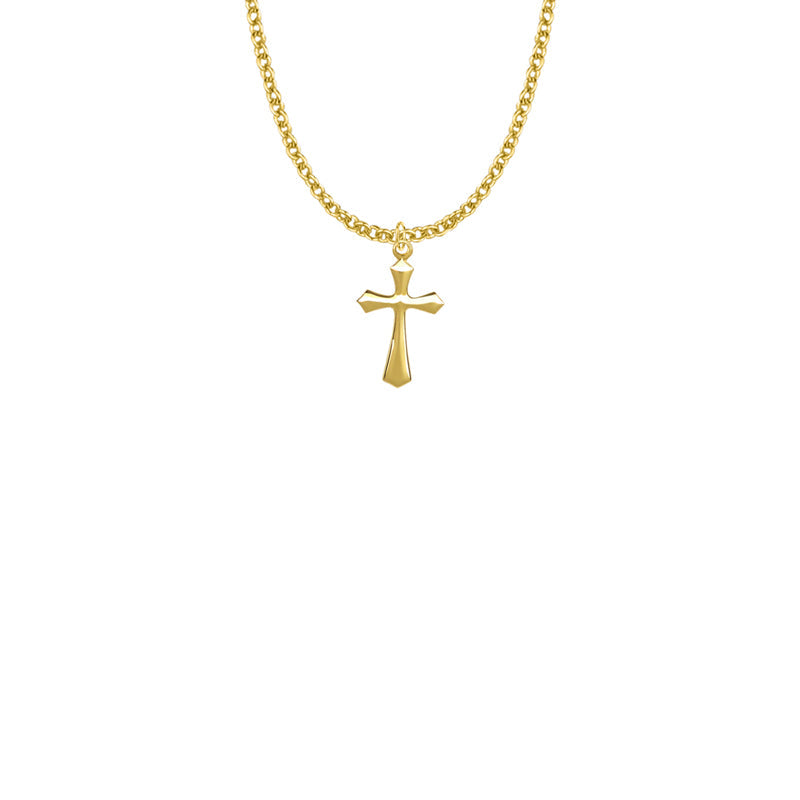 Gold Plated Over Sterling Silver Beveled Cross Necklace