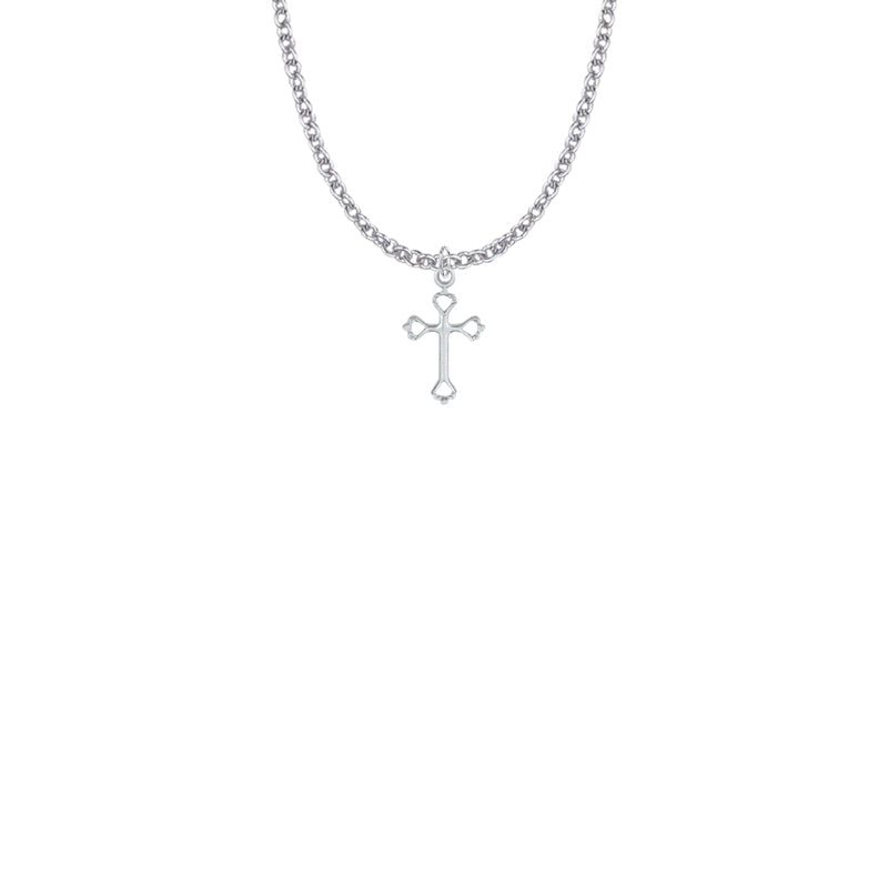 5/8 Inch Sterling Silver Opened Heart Ends Cross Necklace