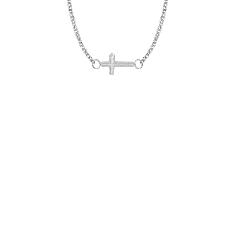 3/8 Inch Sterling Silver Sideways Cross Necklace
