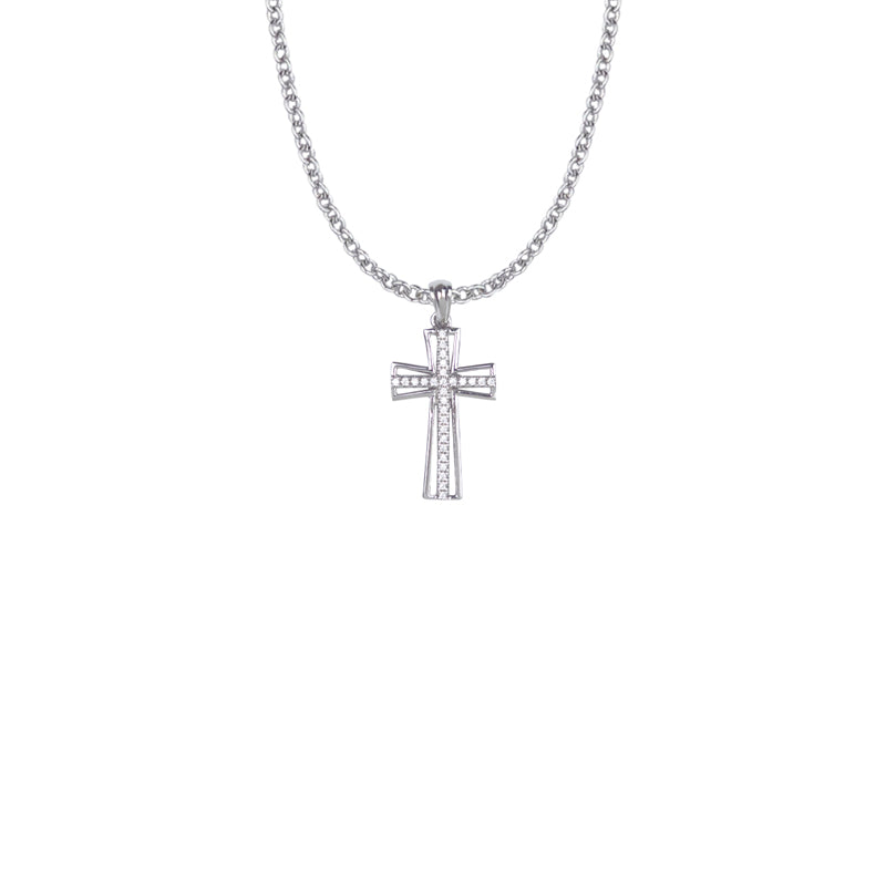 Sterling Silver Pierced and Flared Crystal CZ Stone Cross Necklace