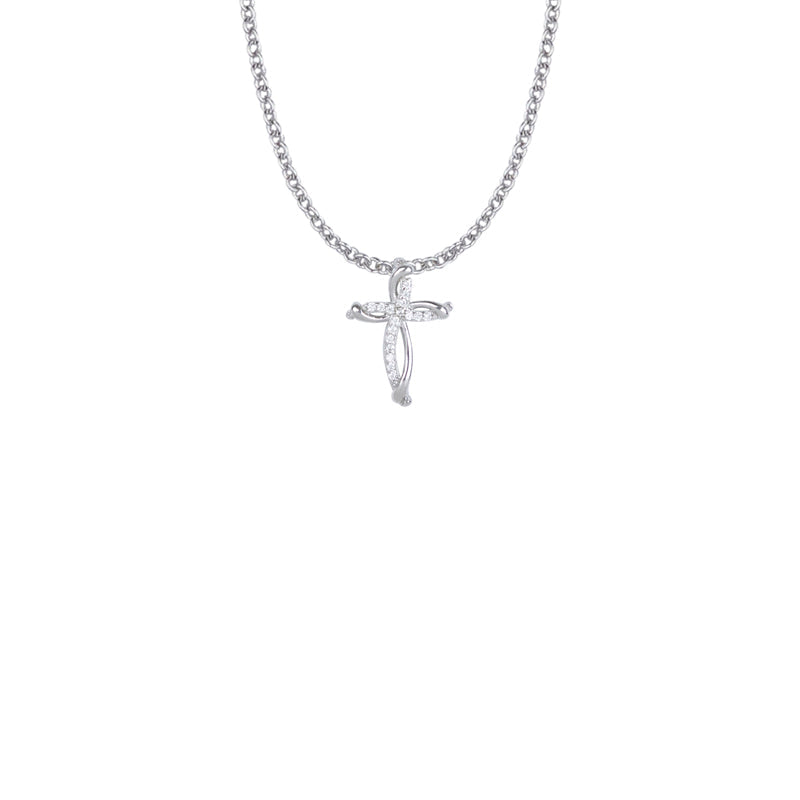 Sterling Silver Crystal CZ Stones Bow Cross Necklace