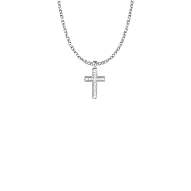 Sterling Silver Crystal CZ Stones Cross Necklace