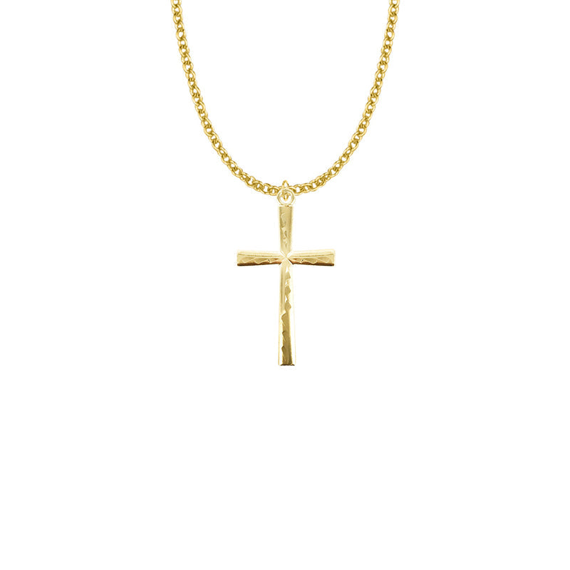 Gold Plated Over Sterling Silver Flared Engraved Cross Necklace