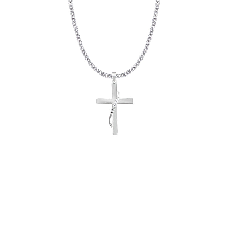 Sterling Silver Wire Sash Cross Necklace with CZ Stones