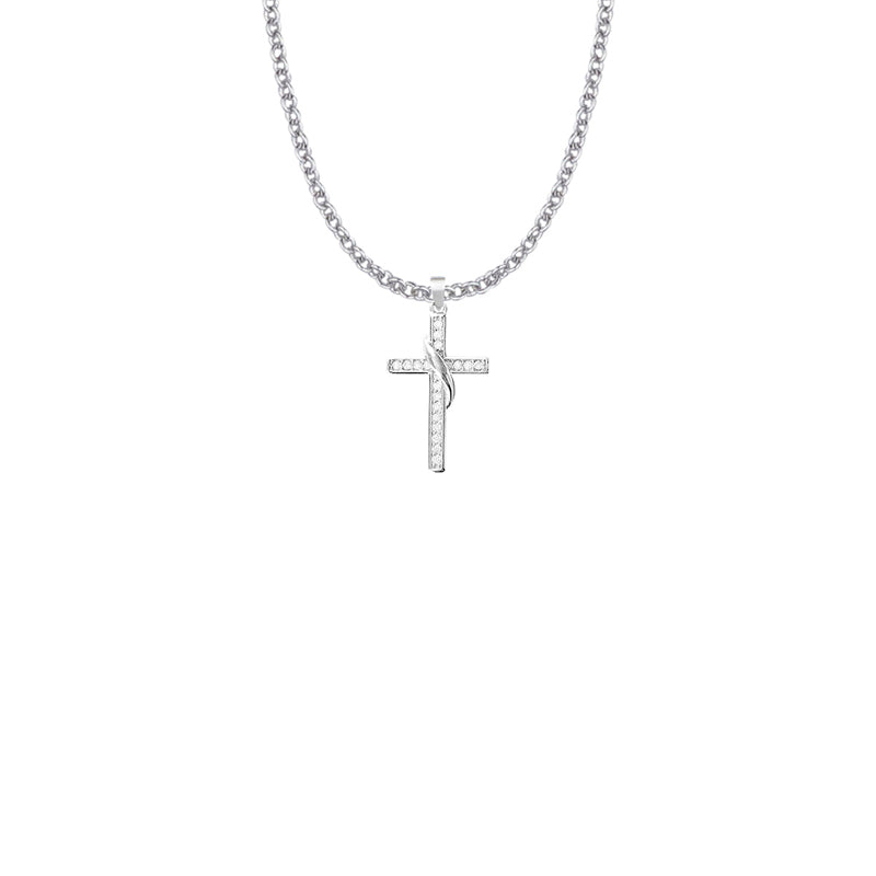 Sterling Silver Sash Cross Necklace with Cubic Zirconia Stones