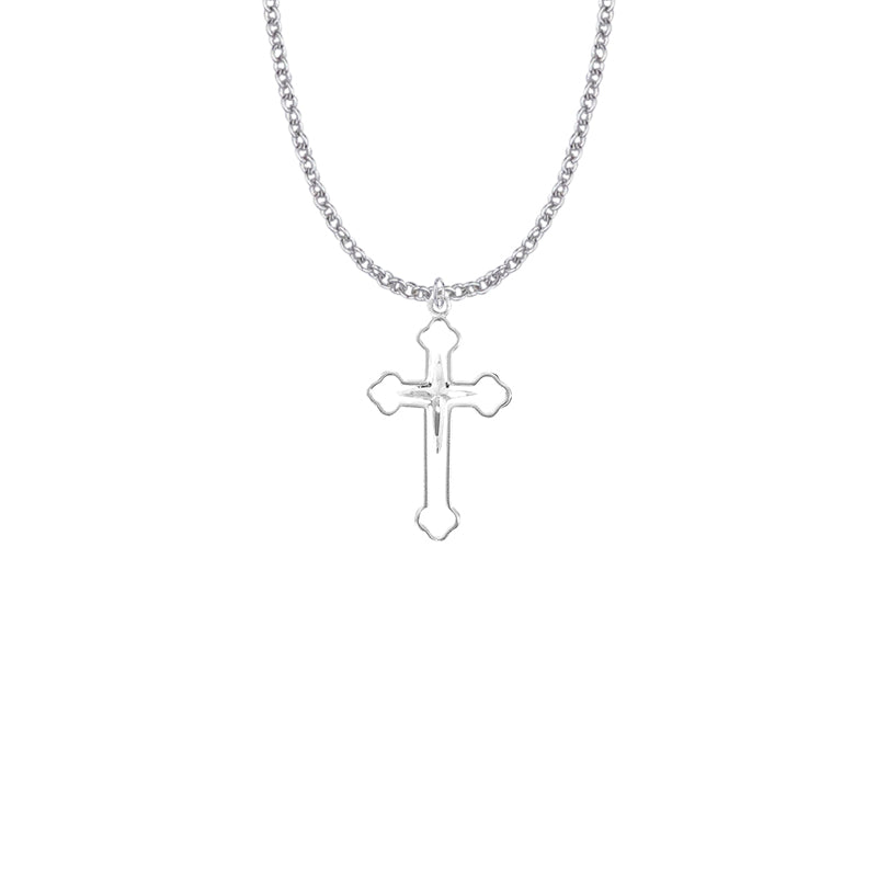 Sterling Silver Budded Ends and Inner Cross Necklace