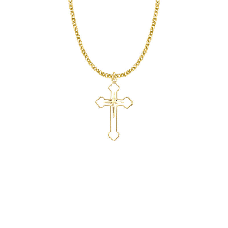 Gold Plated Over Sterling Silver Budded Ends and Inner Cross Necklace