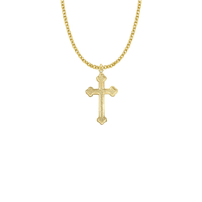 Gold Plated Over Sterling Silver Budded Ends Cross Necklace