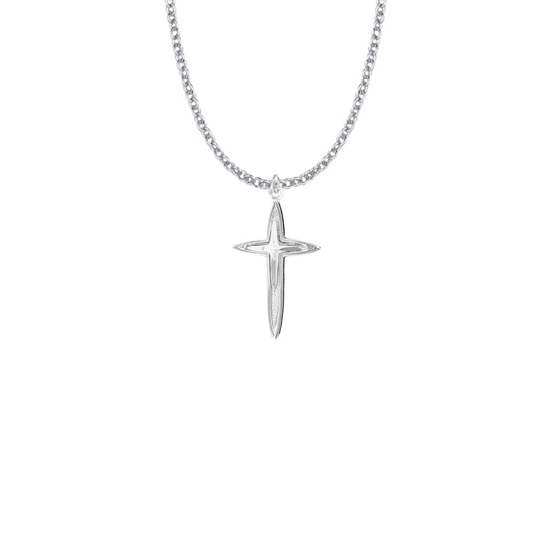 Sterling Silver Pointed Ends and Inner Cross Necklace
