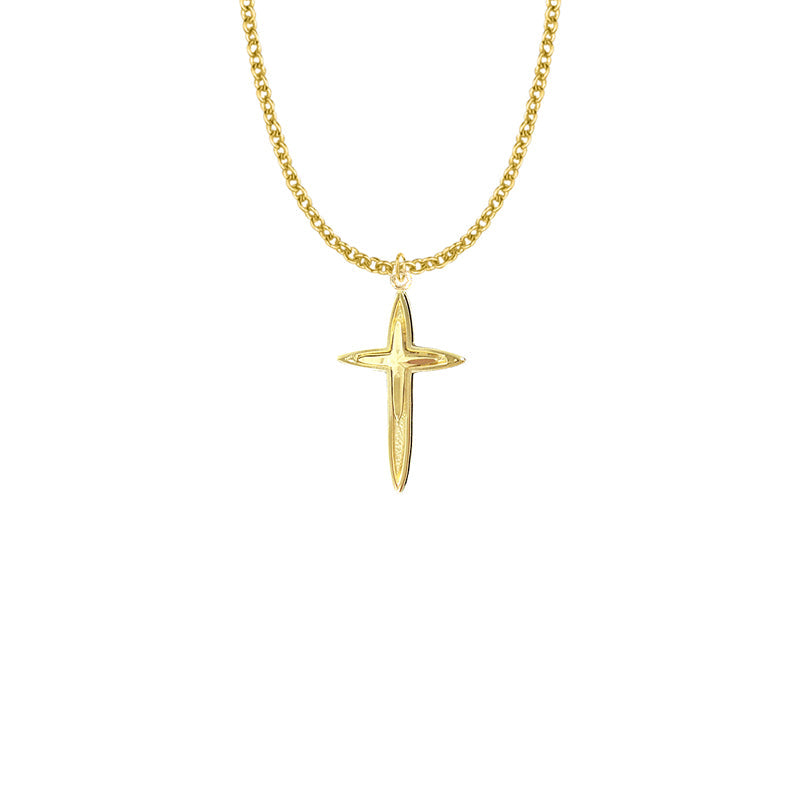 Gold Plated Over Sterling Silver Pointed Ends and Inner Cross Necklace