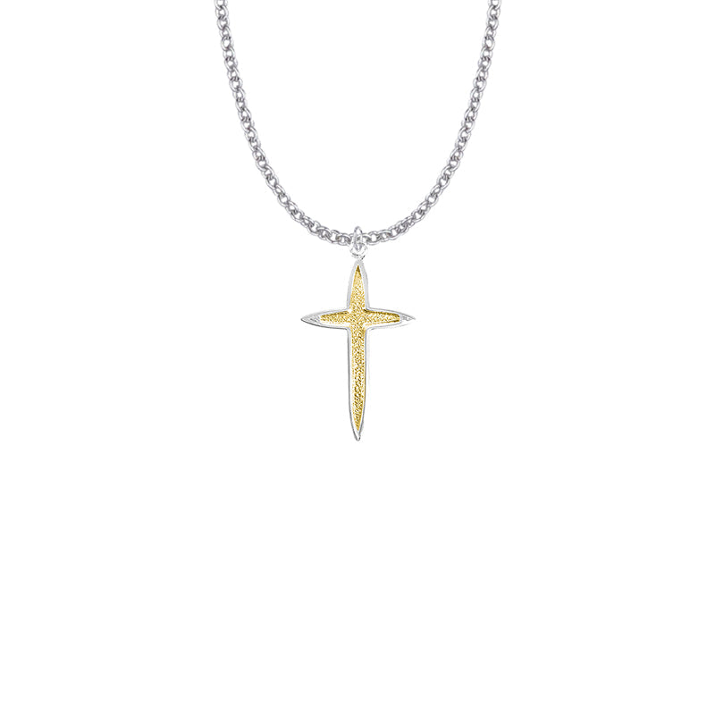 Two-Tone Sterling Silver Pointed Ends Cross Necklace