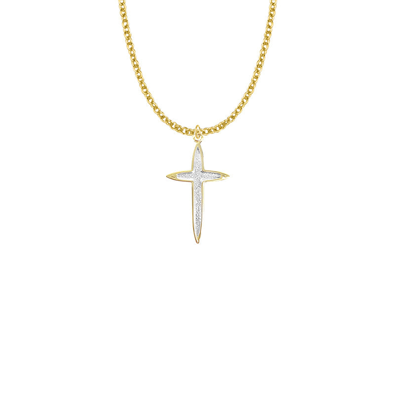 Two-Tone Gold Plated Over Sterling Silver Pointed Ends Cross Necklace