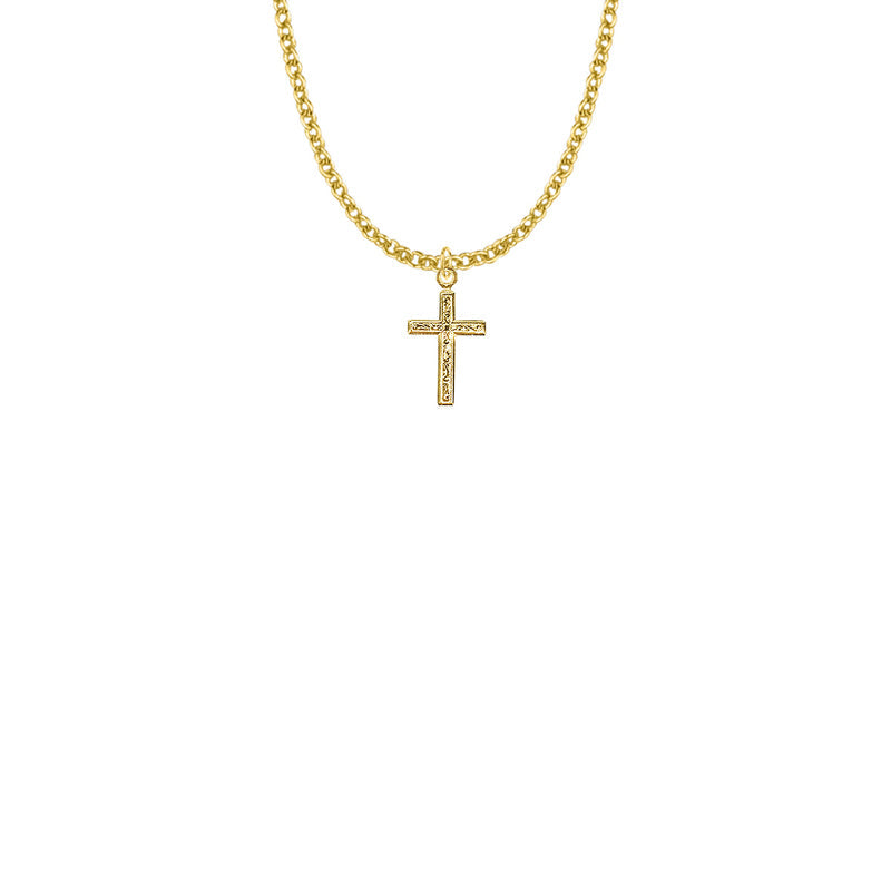 5/8 Inch Gold Plated Over Sterling Silver Engraved Cross Necklace