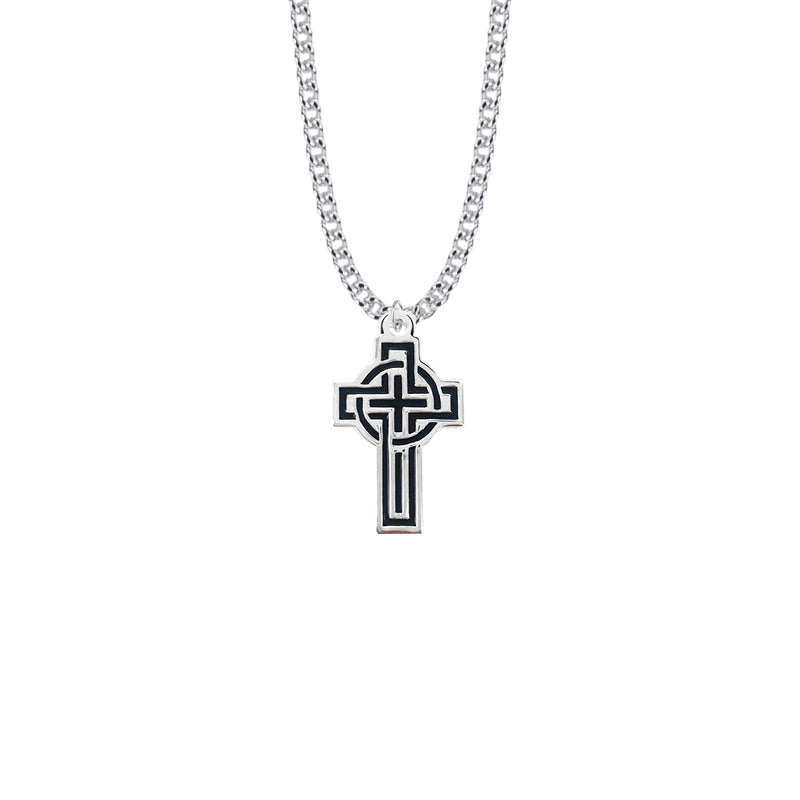 Sterling Silver Black Enameled Celtic Cross Necklace
