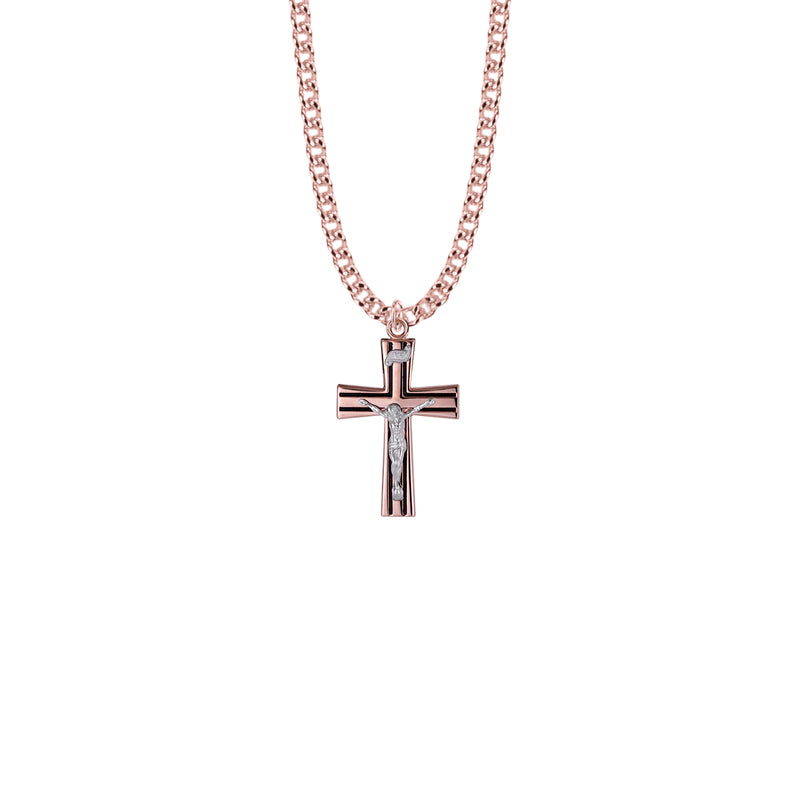 Two-Tone Rose Gold Over Sterling Silver Black Enameled Crucifix Necklace