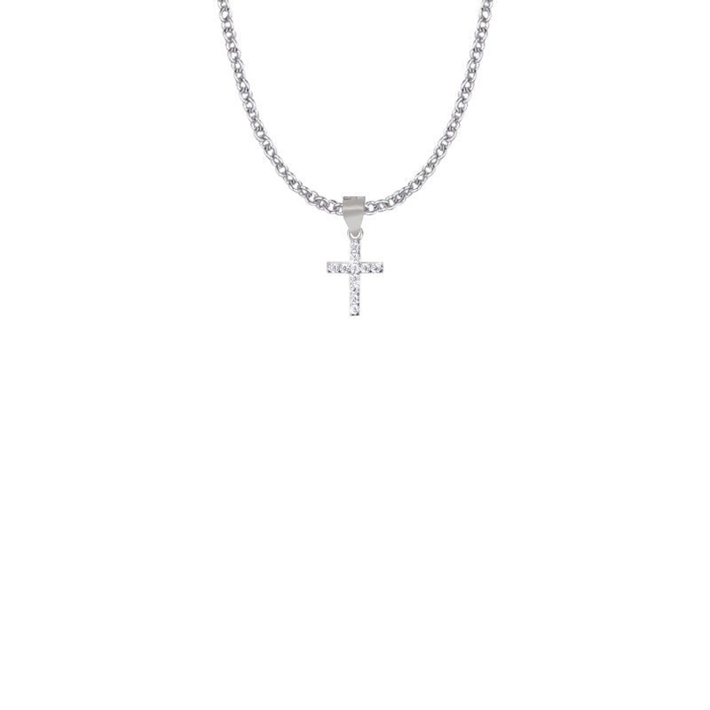 1/2 Inch Sterling Silver Cross Necklace with Cubic Zirconia Stones