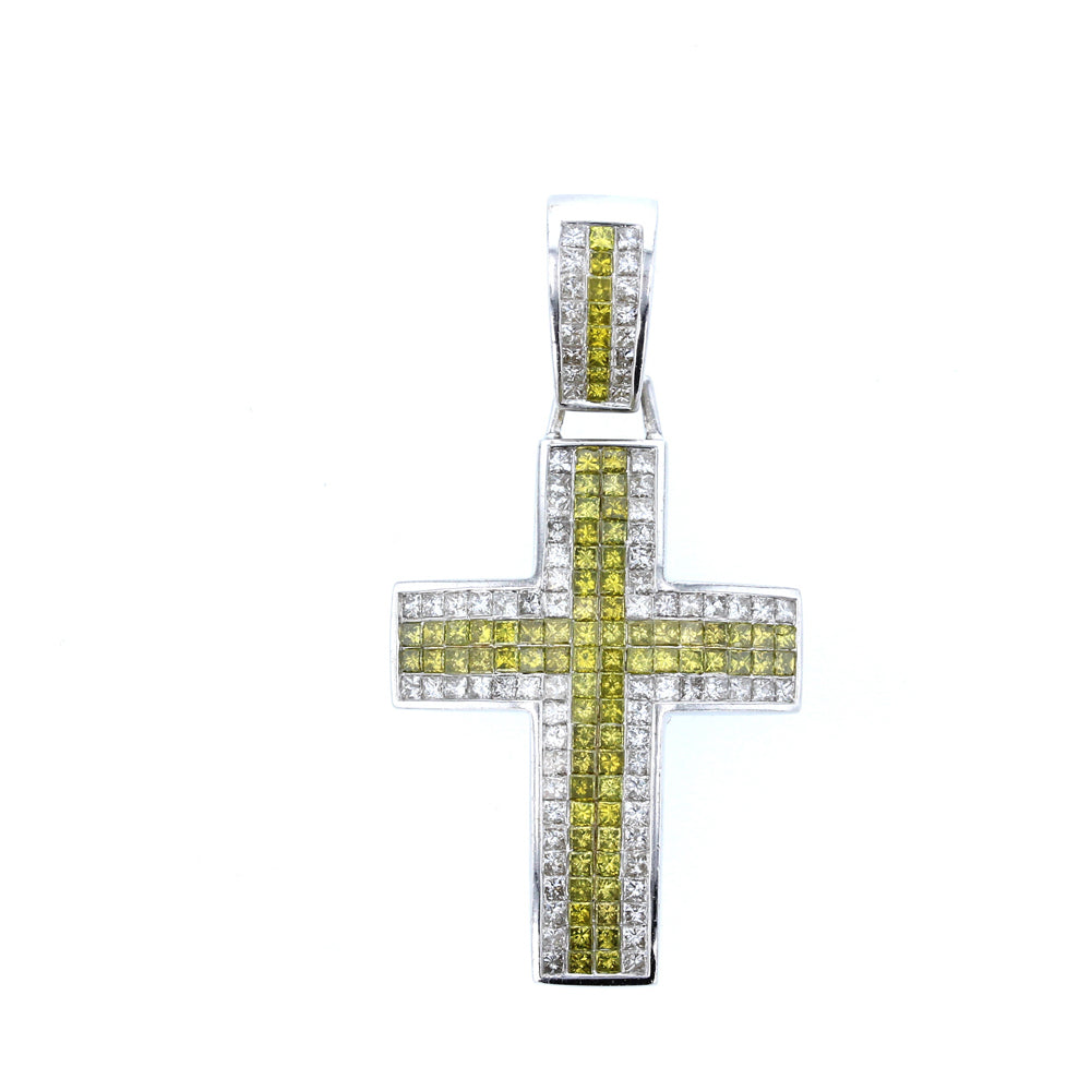 White Gold Invisible Setting Diamond Cross Pendant