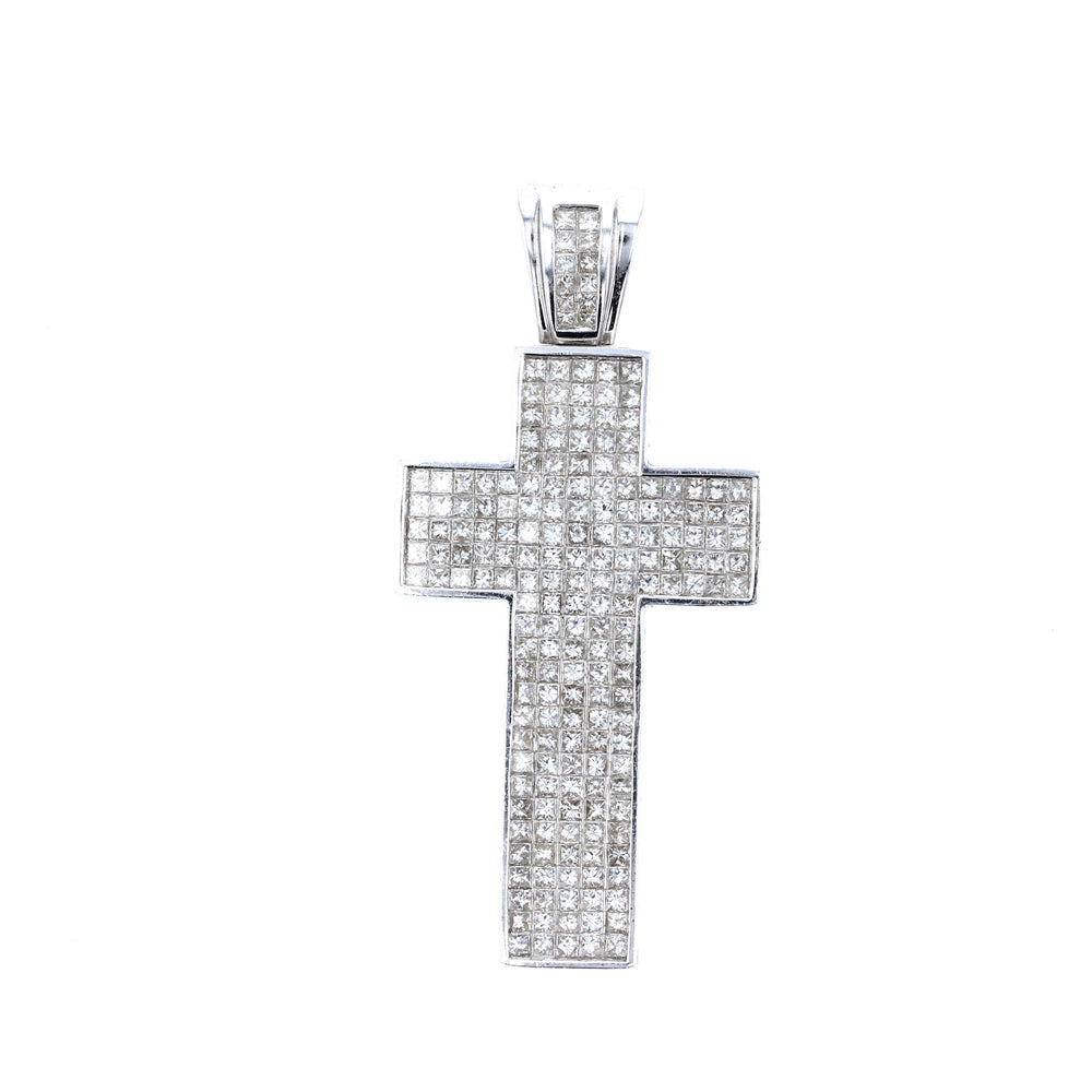 White Gold Invisible Setting Diamond Cross Pendant