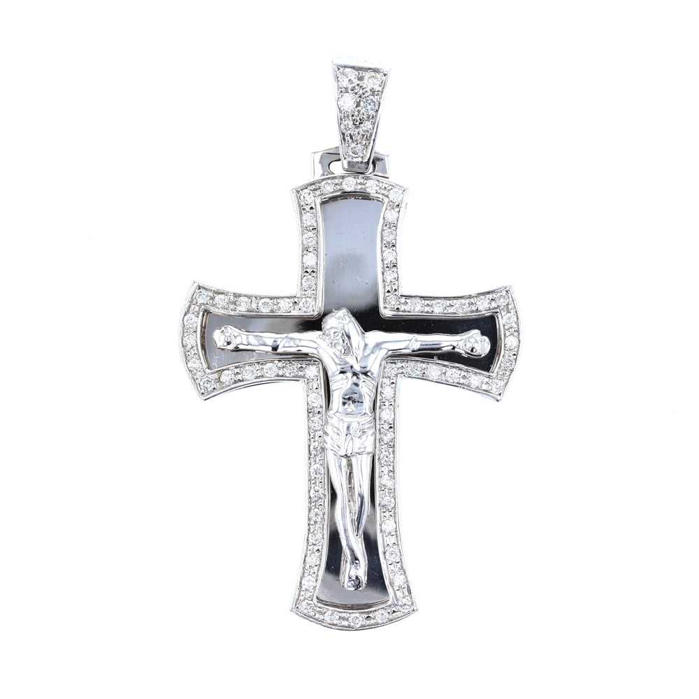 White Gold Prong Setting Diamond Crucifix Pendant