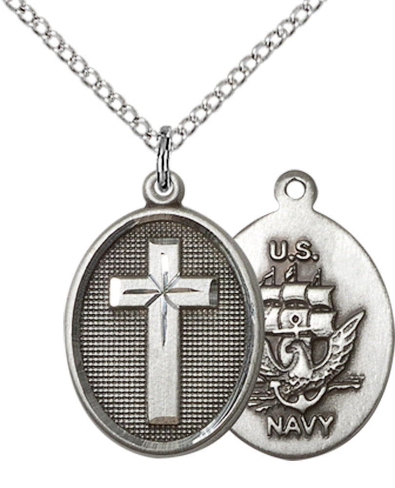 Sterling Silver Cross / Navy Pendant