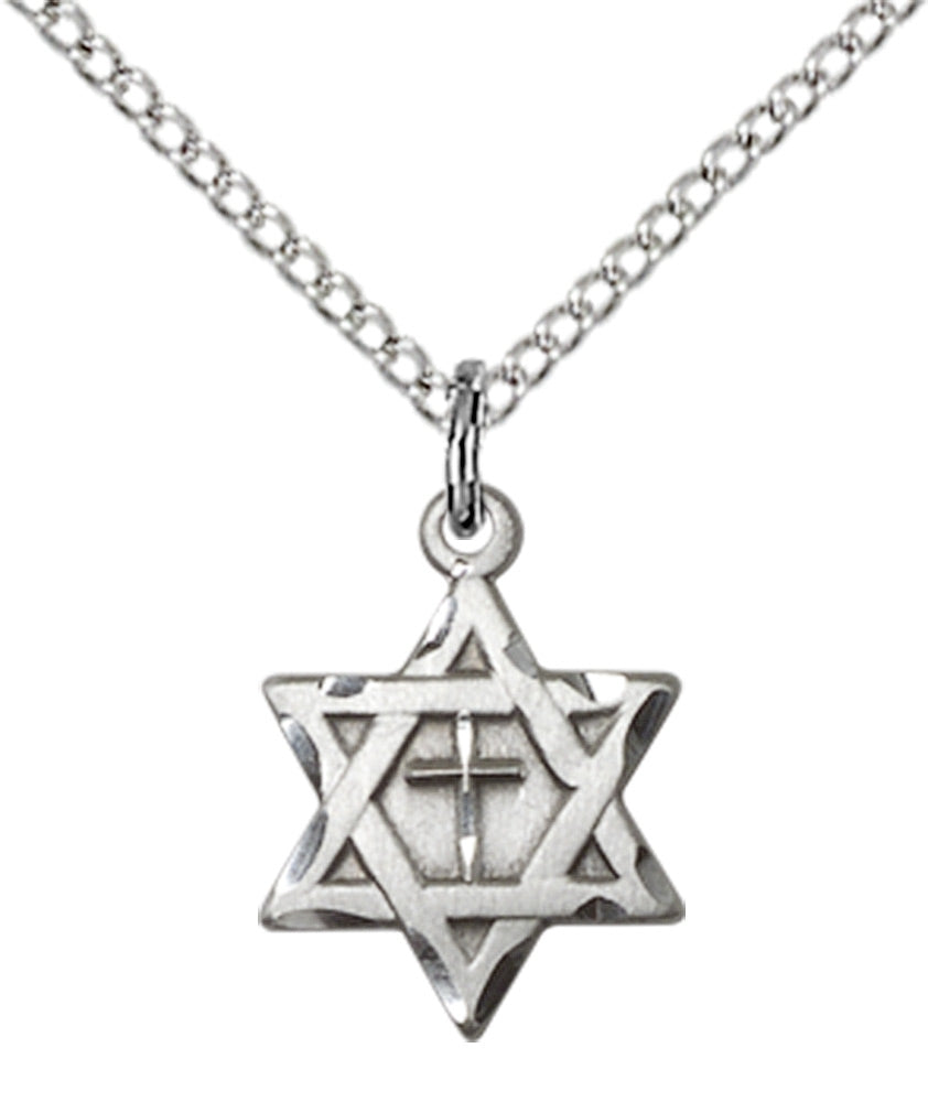 Sterling Silver Star of David W/ Cross Pendant