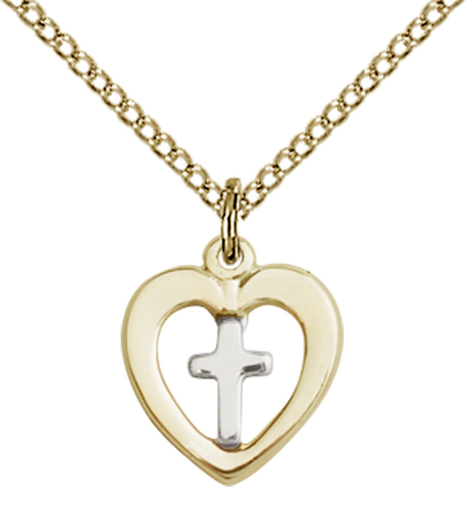 Two-Tone SS/GF Heart / Cross Pendant