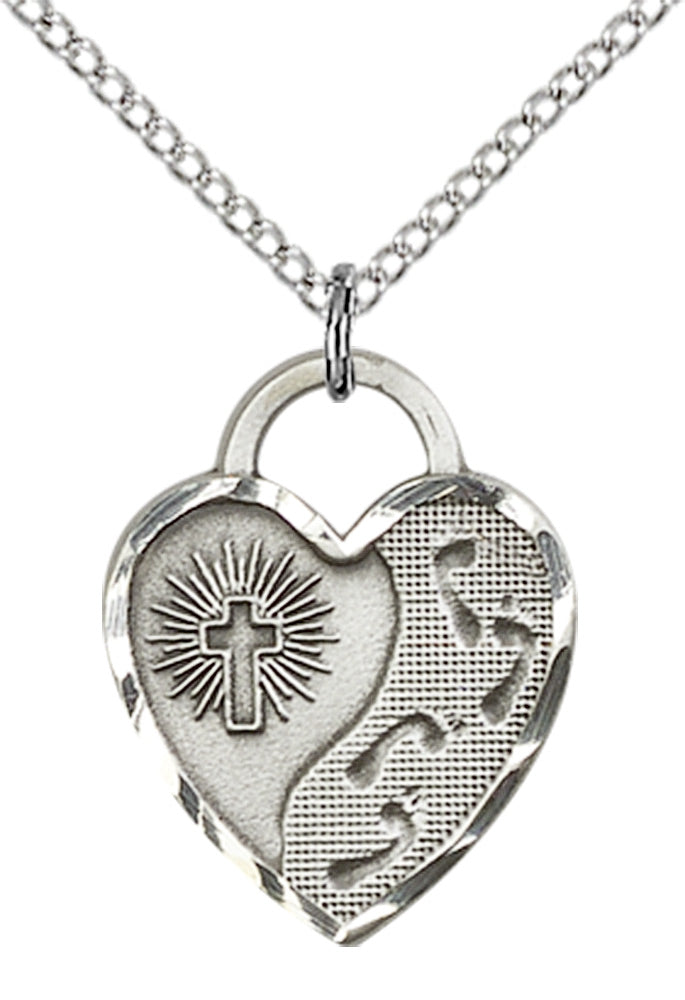 Sterling Silver Footprints Heart Pendant