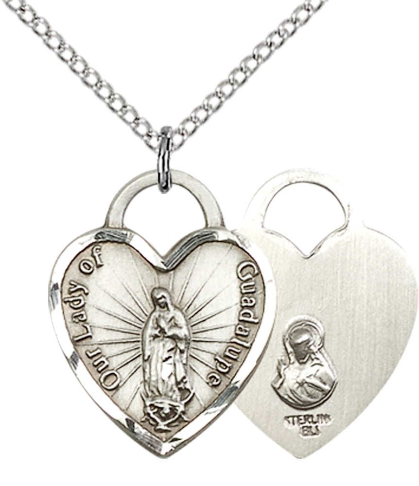 Sterling Silver O/L of Guadalupe Heart Pendant