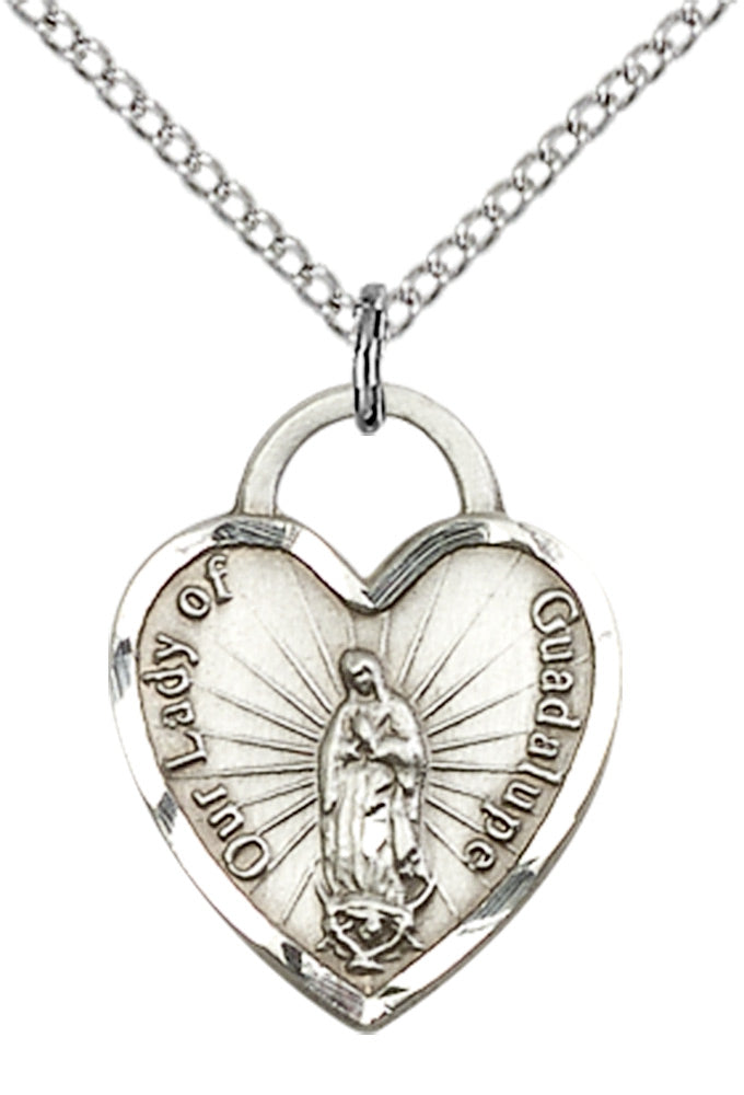 Sterling Silver O/L of Guadalupe Heart Pendant