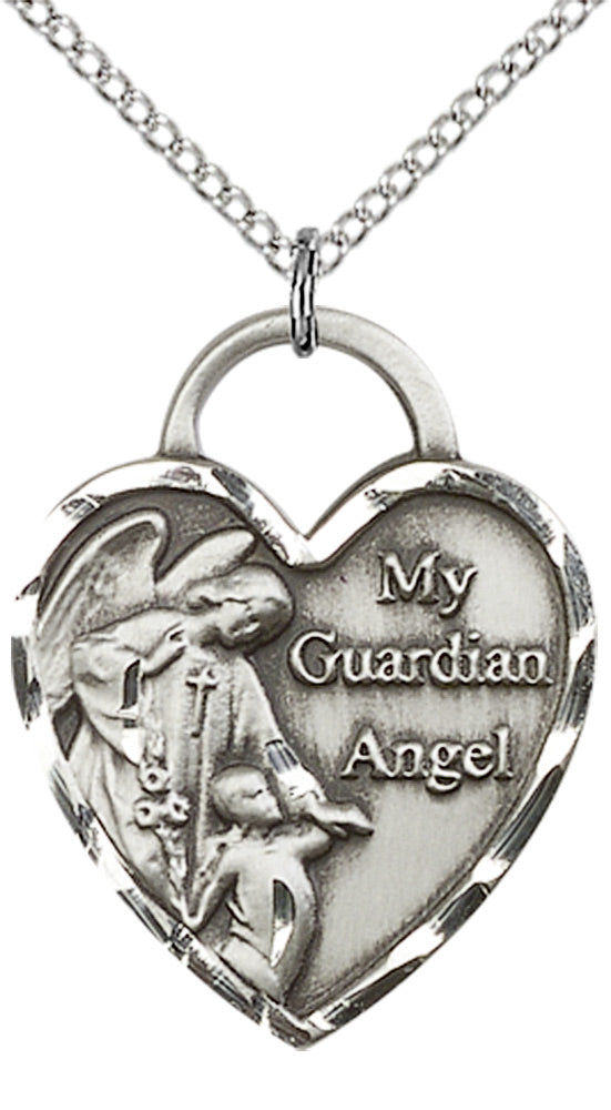 Sterling Silver Guardian Angel Heart Pendant