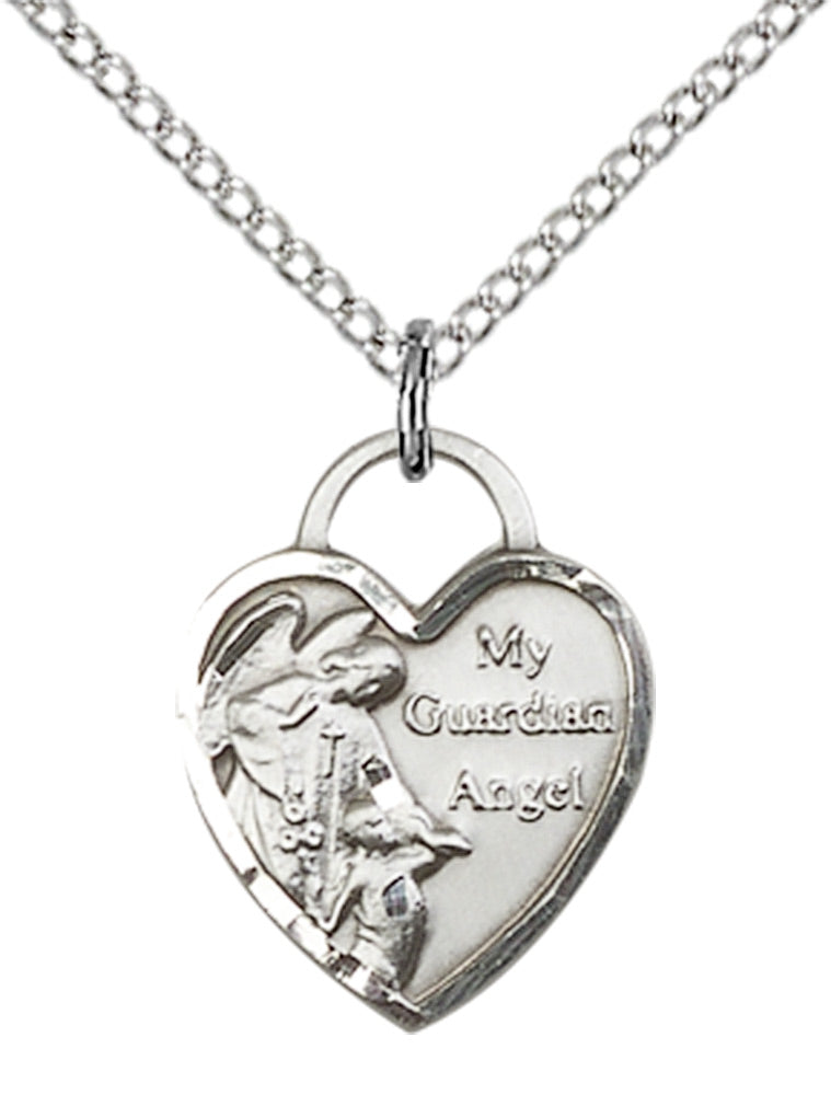 Sterling Silver Guardian Angel Heart Pendant