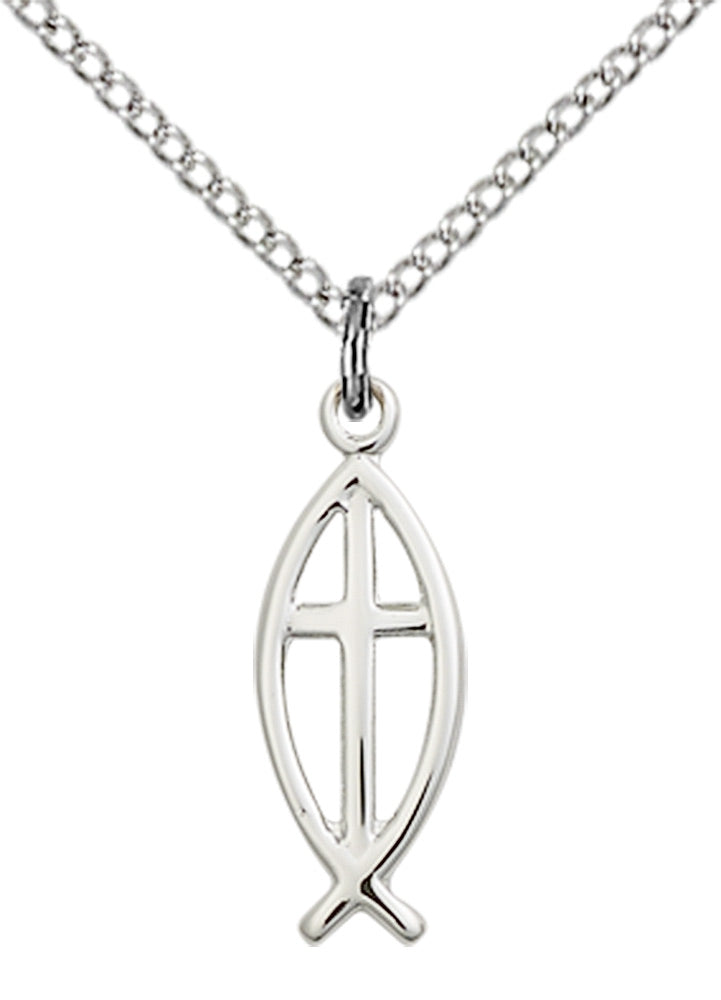 Sterling Silver Fish / Cross Pendant