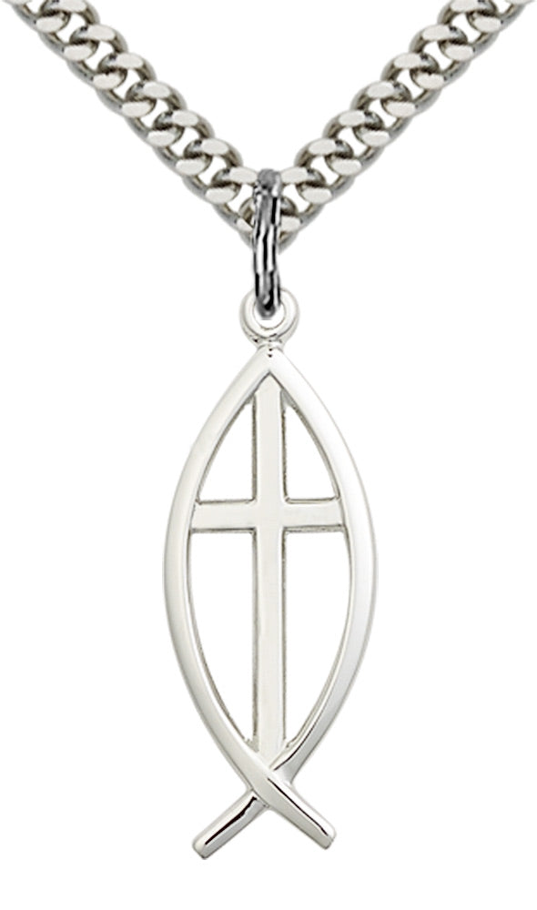 Sterling Silver Fish / Cross Pendant