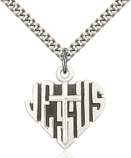 Sterling Silver Heart of Jesus / Cross Pendant