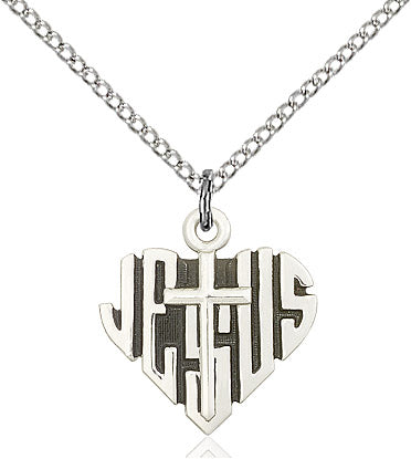 Sterling Silver Heart of Jesus / Cross Pendant