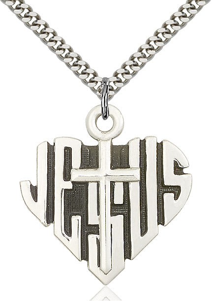 Sterling Silver Heart of Jesus / Cross Pendant