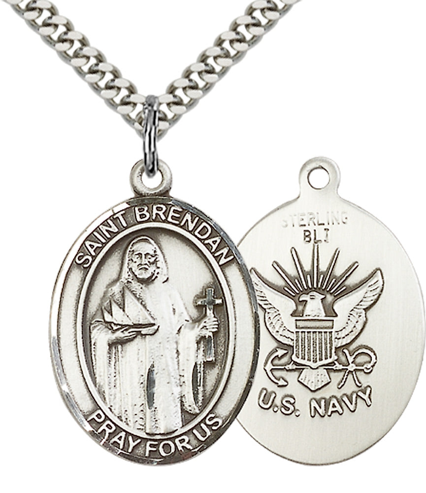 Sterling Silver St. Brendan the Navigator/ Navy Pe