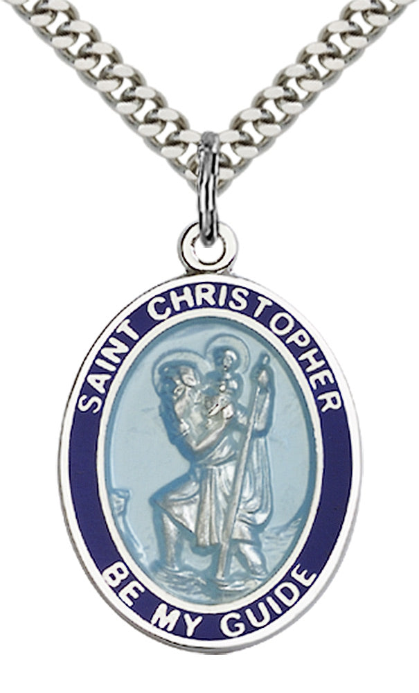 Sterling Silver St. Christopher Blue Border Pendan