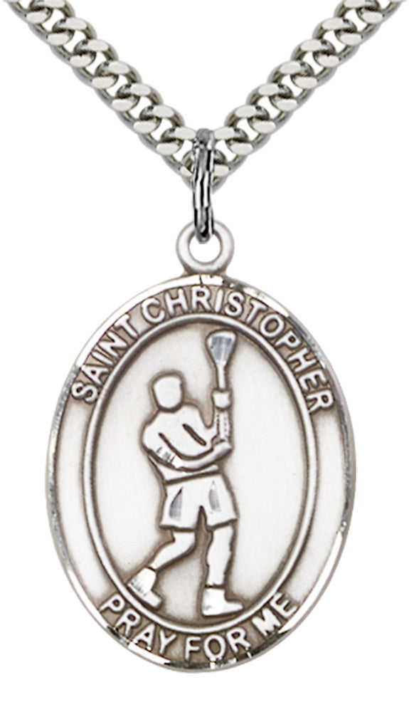 Sterling Silver St. Christopher/Lacrosse Pendant