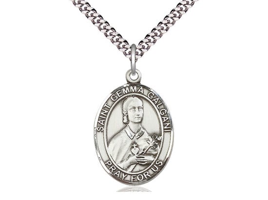St Gemma Galgani Sterling Silver Pendant on a 24 inch Light Rhodium Heavy Curb Chain.