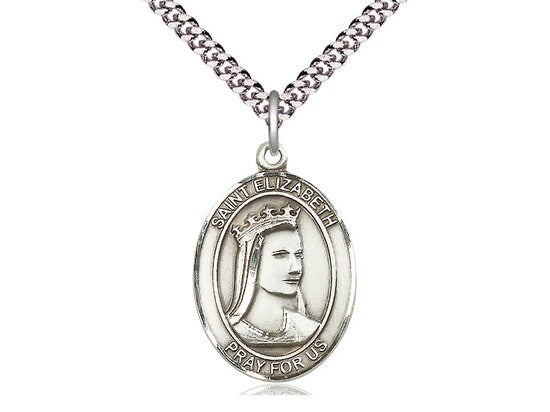 St Elizabeth of Hungary Sterling Silver Pendant on a 24 inch Light Rhodium Heavy Curb Chain.