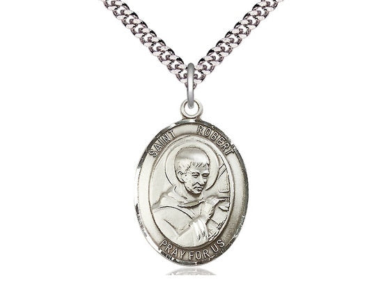St Robert Bellarmine Sterling Silver Pendant on a 24 inch Light Rhodium Heavy Curb Chain.