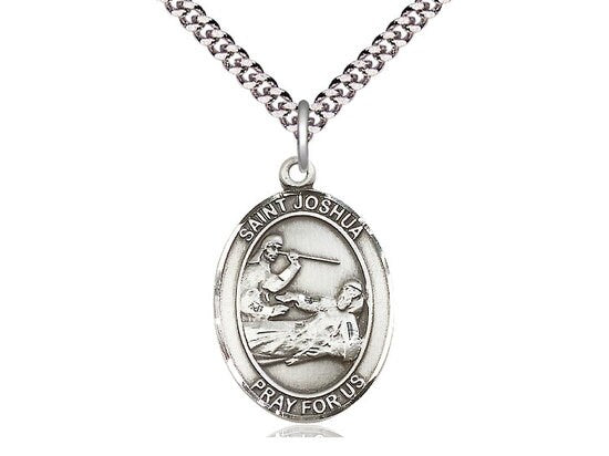 St Joshua Sterling Silver Pendant on a 24 inch Light Rhodium Heavy Curb Chain.