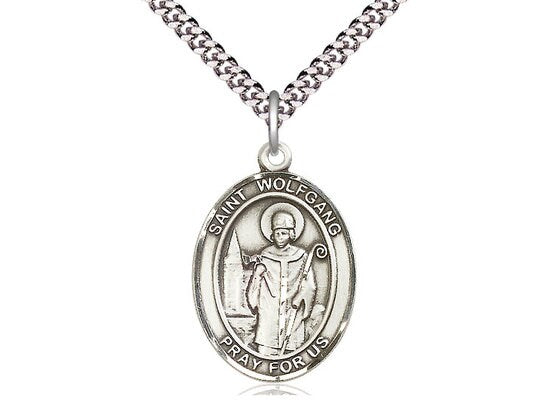 St Wolfgang Sterling Silver Pendant on a 24 inch Light Rhodium Heavy Curb Chain.