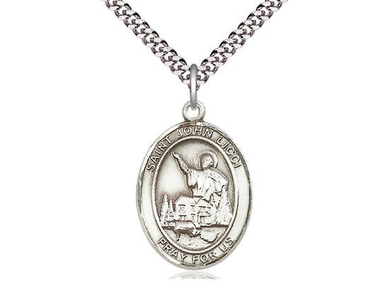 St John Licci Sterling Silver Pendant on a 24 inch Light Rhodium Heavy Curb Chain.