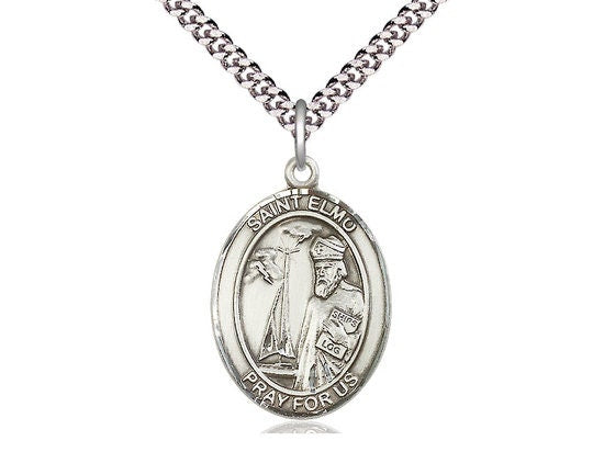 St Elmo Sterling Silver Pendant on a 24 inch Light Rhodium Heavy Curb Chain.