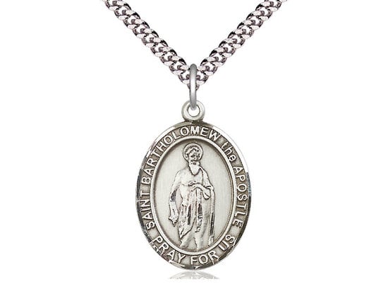St Bartholomew the Apostle Sterling Silver Pendant on a 24 inch Light Rhodium Heavy Curb Chain.